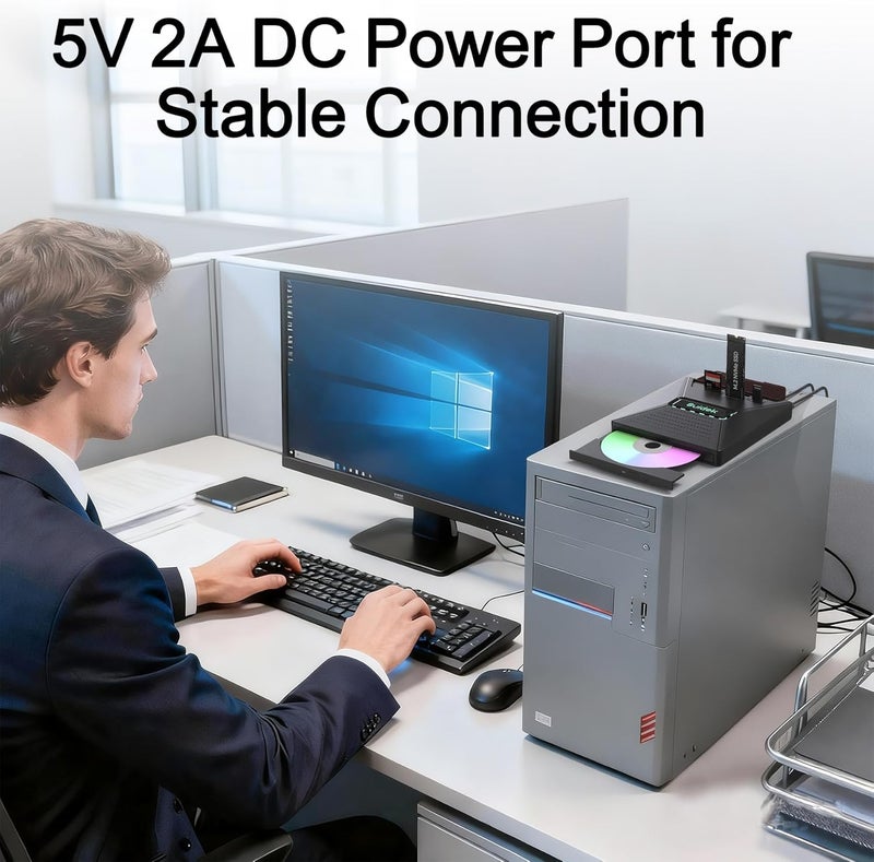 SUIDEK External CD DVD Drive for Laptop, 7 in 1 Portable CD DVD +/-RW Burner Reader with M.2 NVMe Interface,SD/Micro SD Card Slots and USB A Type C 2.0, Compatible with Laptop PC Mac Windows Linux - Image 5